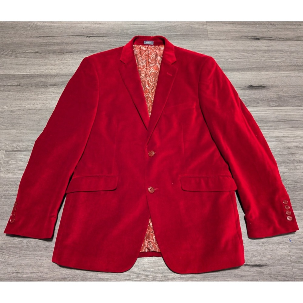 Madison Modern Fit Men's Red Velvet 100% Cotton 2 Button Blazer Size 38S